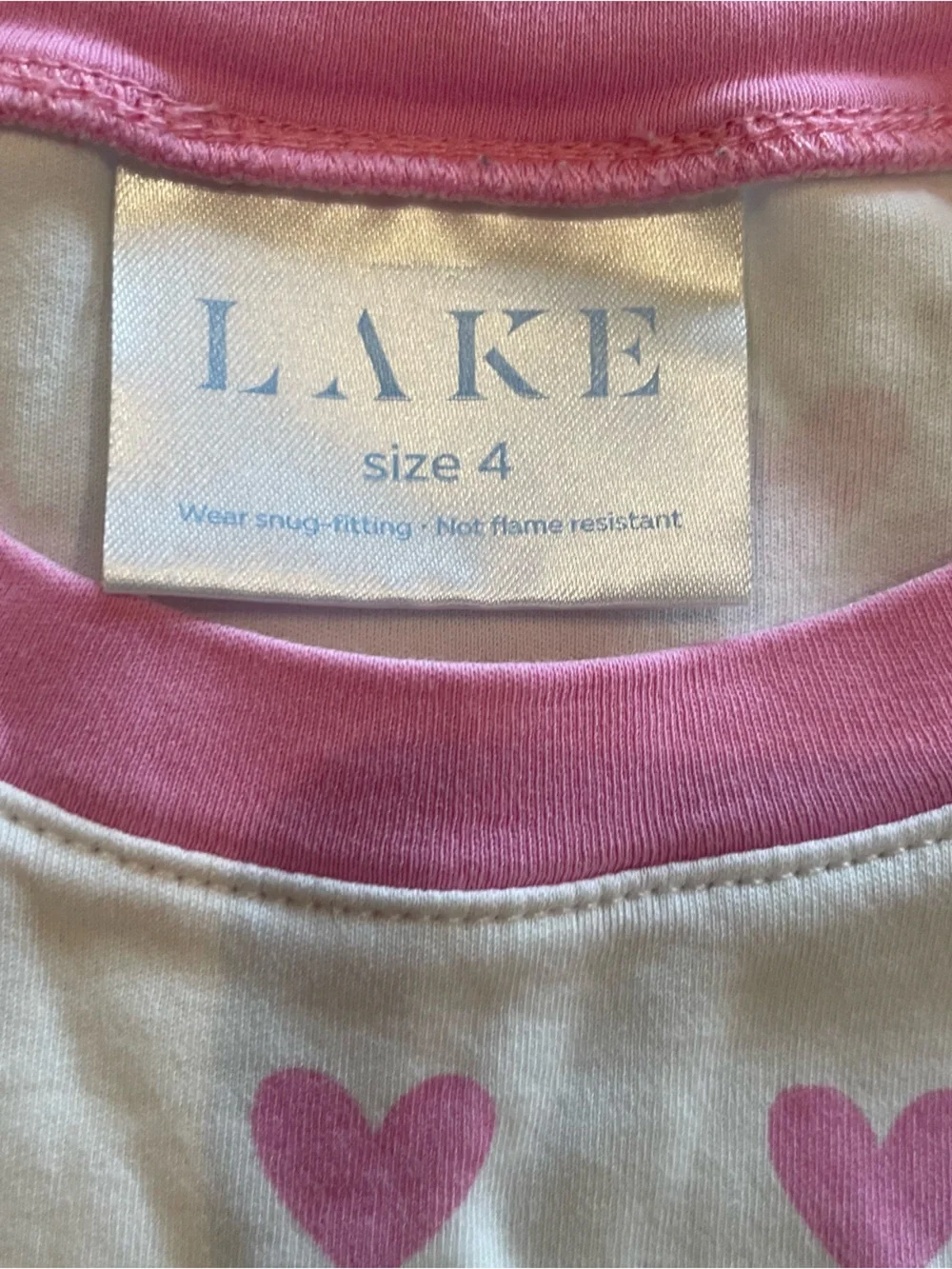 Lake Kids Long-Long Pima Cotton Pajama Set in Darling Pink Heart - Size 4